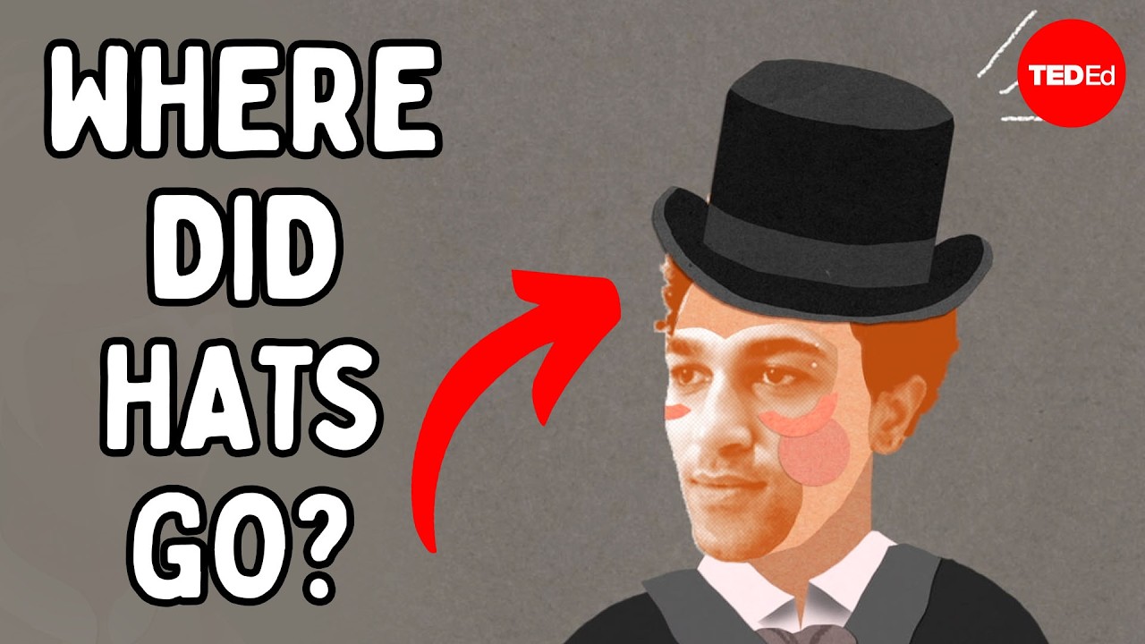 TED-Ed视频《为什么人们不再戴帽子》封面图，展示古罗马自由帽、中世纪贵族头饰与现代棒球帽的历史演变 | Aice英语学习 - Cover image for TED-Ed video Why did people stop wearing hats, showing hat evolution from Ancient Rome to modern times