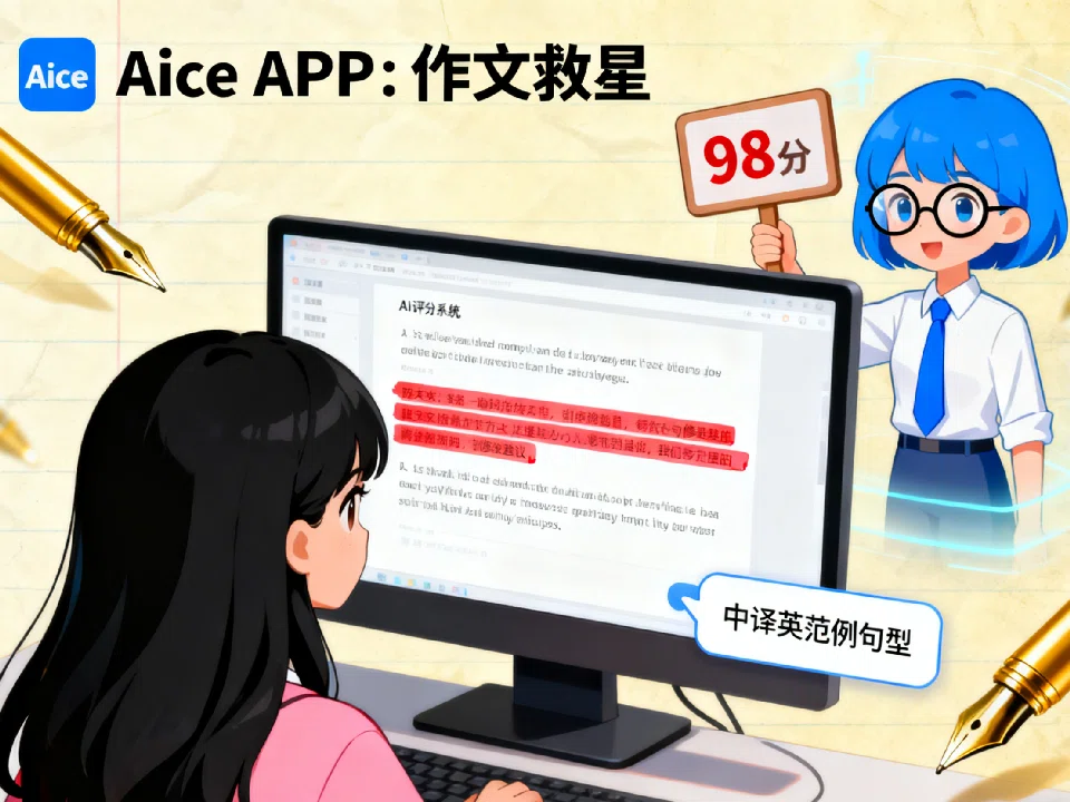 Aice中考英语改革应对助手界面展示 - 中译英训练 听说测试 电话订票 校园广播场景模拟
